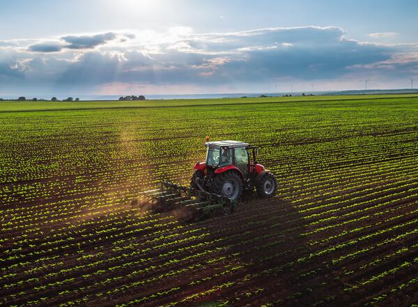 tractor plowing  in field